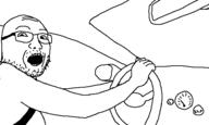 arm car driving glasses hand happy mirror open_mouth seatbelt soyjak steering_wheel stubble template variant:drivejak // 566x338 // 11.2KB