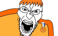 badge eyelids glasses hair orange_hair smile soyjak soyzellig_party stubble text variant:angry_soyjak zach zarty // 1600x1000 // 77.2KB