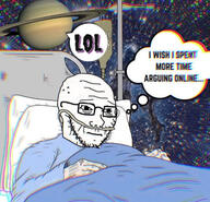 bed blanket chromatic_aberration conspiracy conspiracy_theory esoteric glasses hospital pillow saturn schizo sick space stars stubble thought_bubble variant:soyak // 1284x1234 // 1.3MB