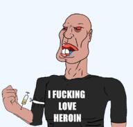 angry black_shirt buckteeth clothes drool drugs eyebags heroin i_fucking_love jeet_lips mutt skin skinny subvariant:indiamutt subvariant:mexibrute syringe text variant:meximutt // 1132x1080 // 39.4KB