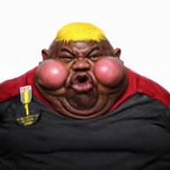 angry award badge black_skin blush character:hunky clitty_leakage drool fat fist hand meta:ai_generated obese open_mouth red_shirt saliva shouting soyjak_party subvariant:fat_alicia tourist variant:alicia yellow_hair // 560x560, 6s // 2.0MB