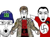 arm azov_battalion clothes glasses hair hand hat helmet journalist military multicam nazism open_mouth pointing russo_ukrainian_war soyjak stubble subvariant:chudjak_front ukraine variant:chudjak variant:shirtjak variant:two_pointing_soyjaks // 854x630 // 275.8KB