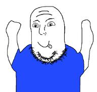 arms_up blue_shirt no_glasses shirts stubble subvariant:flubbert t_shirt tongue_out variant:norwegian white_background // 700x662 // 11.5KB