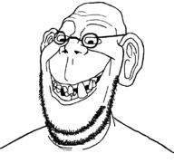 alternate bad_teeth bald big_ears closed_mouth crooked_teeth ear glasses grin smile soyjak stubble variant:britson // 791x741 // 28.5KB