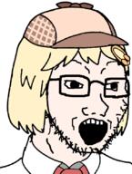 beard clothes glasses hat looking_to_the_right open_mouth variant:soyak watson_amelia white_background white_eyes yellow_hair // 644x850 // 124.0KB