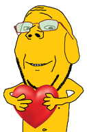 animal arm closed_mouth dog ear glasses happy heart holding_heart holding_object janny smile smiley_face soyjak stubble subvariant:wholesome_soyjak tinted_glasses transparent_background variant:gapejak yellow_skin // 676x1021 // 117.6KB