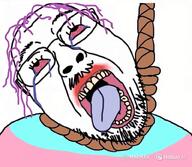 ack ack! animated anime beard bloodshot_eyes crying detrans ext=gif femboy glasses hailuo_ai hanging meta:ai_generated meta:not_oc minimax omghisa open_mouth purple_hair red_eyes rope suicide tear tongue tranny tranny_artstyle troon troonella twink variant:bernd yellow_teeth // 800x695 // 14.9MB
