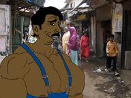 chinless dharavi hair india irl_background mge muscles mustache overalls slum smirk smug variant:pajeetjak // 1440x1080 // 1.7MB