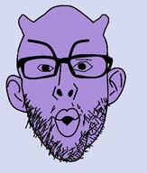 demon emoticon glasses horn purple_skin smile soyjak stubble variant:nojak // 443x523 // 16.9KB