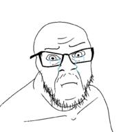 closed_mouth crying glasses mustache pout sad soyjak stubble variant:feraljak // 1000x1000 // 164.6KB