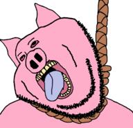 ear hanging oink open_mouth pig pink_skin rope smile soyjak stubble suicide tongue variant:impish_soyak_ears yellow_teeth // 768x738 // 147.7KB