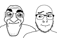 2soyjaks are_you_soying_what_im_soying closed_mouth friendship glasses looking_at_each_other raised_eyebrow series:trios_&_duos smile smirk smug soyjak transparent_background variant:uncjak // 1620x1080 // 179.4KB