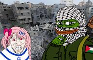 amphibian angry clenched_teeth clothes ear flag flag:israel frog girls'_frontline israel judaism nas:pepe negev_(girls'_frontline) palestine pepe_the_frog pink_hair red_eyes soyjak star_of_david stubble variant:feraljak white_skin zionism // 1658x1080 // 2.0MB