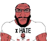 angry balding beard closed_mouth clothes glasses i_hate punisher_face recursion red_skin soyjak subvariant:muscular_science_lover subvariant:science_lover tshirt variant:markiplier_soyjak white_background // 1059x929 // 381.1KB