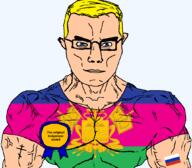 arm award blue_eyes buff bulgaria castle christianity closed_mouth clothes crown eastern_orthodox eyes_like_the_o-o-cean flag flag:krasnodar_krai flag:russia glasses hair krai krasnodar_krai old_great_bulgaria orthodox_cross russia soyjak subvariant:chudjak_front subvariant:muscular_chud text transparent transparent_background tshirt variant:chudjak vein yellow_hair // 1059x929 // 194.4KB