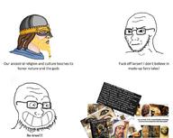 angry beard blond blue_eyes egypt glasses happy nordic_chad religion so_true soyjak subvariant:soyak_(irritated) sumer text variant:soyak viking viking_helmet white_skin yellow_hair // 1029x821 // 90.2KB