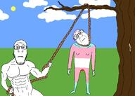 buff drawn_background flag:transgender_pride_flag hanging looking_at_you muscular_male neutral rope subvariant:neutralplier tranny tree variant:bernd variant:markiplier_soyjak // 2100x1500 // 186.7KB