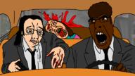 3soyjaks ack arm black_skin blood bloodshot_eyes brown_hair car closed_mouth glasses gun hair hand movie mustache open_mouth pistol pulp_fiction redraw soyjak steering_wheel tongue tranny variant:chudjak variant:cobson variant:gapejak white_skin // 768x431 // 116.0KB