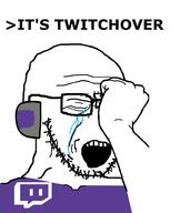 arm closed_eyes crying ear glasses hand its_over no_nose open_mouth robot soyjak stubble text twitch // 842x1000 // 141.3KB
