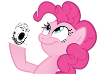 bald ear glasses holding_object looking_up my_little_pony open_mouth pink_skin pinkie_pie pony series:pinkie_pie_holding_soyjaks smile soyjak stubble variant:gapejak white_background // 990x759 // 146.8KB