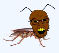 antenna bug cockroach cross_eyed glasses soyjak stubble transparent_background tvrkaryan variant:feraljak yellow_teeth // 1500x1354 // 494.5KB