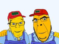 2soyjaks blue_eyes cap chuck closed_mouth clothes friendship glasses goatee hair hat no_more_brother_wars smile sneed the_simpsons transparent_background variant:cobson variant:feraljak yellow_skin // 1200x901 // 545.9KB