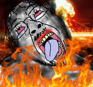 bloodshot_eyes crying dead explosion fire glasses hair irl_background mushroom_cloud mustache nuclear open_mouth soyjak stubble tongue variant:bernd // 768x719 // 652.2KB