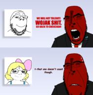8moe anonymous anti_anti_soyjak biting_lip clothes distorted exclamation_mark frown gamergate glasses necktie no_eyes pedophile red_skin soyjak stubble subvariant:alice subvariant:hornyson subvariant:wholesome_soyjak suit variant:cobson variant:gapejak // 1000x1024 // 257.9KB