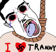bloodshot_eyes clothes crying deformed ear glasses hair hanging heart i_love mustache nazism open_mouth proto-slopjak rope soyjak subvariant:patrick suicide swastika text tongue tranny variant:chudjak yellow_teeth // 768x719 // 338.0KB