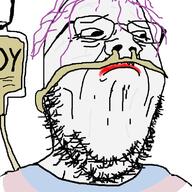 closed_mouth glasses hair intravenous_drip lipstick mustache nasal_cannula old purple_hair soy soyjak stubble tranny variant:gapejak // 756x756 // 243.6KB