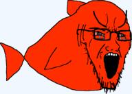 animal bloodshot_eyes crying fish glasses open_mouth red_skin soyjak stubble tail variant:soyak // 1176x840 // 24.7KB