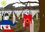 2soyjaks albania arm bloodshot_eyes buff chud closed_mouth clothes communism crying ear edit ext=webm flag:yugoslavia full_body glasses grass grave gravestone hand hanging holding_object holding_rope irl irl_background kolovrat kosovo_liberation_army leg lynching military_cap music noose open_mouth outdoors phonk rope serbia serbian sfr_yugoslavia smile smug soyjak srebenica_massacre star stubble subvariant:wholesome_soyjak tongue trap tree tricolor uck variant:bernd variant:chudjak variant:gapejak video yellow yellow_skin yellow_teeth yugoslavia // 1280x916, 87.6s // 7.3MB