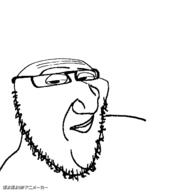 animated closed_mouth distorted eyebrows glasses poyopoyo poyunpoyun raised_eyebrow smile smug soyjak stretched_chin stubble variant:smugjak // 364x400 // 327.1KB