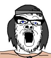 blue_eyes clothes female glasses hair mustache necklace open_mouth soyjak stubble variant:a24_slowburn_soyjak variant:soytan // 227x260 // 6.0KB