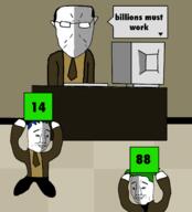 1488 3soyjaks 7_billion_humans balding blue_hair chuddie clothes computer glasses green_hair keyboard millions_must_die necktie no_face office smile speech_bubble subvariant:chudjak_front suit text variant:chudjak video_game // 1400x1548 // 252.5KB