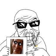 american_psycho angry arm blunt ear glasses hand mustache patrick_bateman pointing smoke soyjak stubble sunglasses variant:feraljak wrinkles // 1024x1024 // 189.4KB