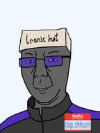 clothes dap_chhuon(user) eyebrows glasses grey_skin hat hello_my_name_is_(sticker) ironic_hat looking_at_you meta:namefags nose self_insert serious_hat smile subvariant:chuzjak text tinted_glasses track_suit transparent_background variant:kuzjak wrinkles // 1080x1440 // 115.6KB