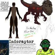 baritone black_skin brown_skin character_sheet claw commission dinosaur full_body gift_art green_skin greentext horn orange_eyes orange_text scalie series:furry_drawings text variant:nojak variant:smugjak weyland_yutani // 2000x2000 // 1.5MB