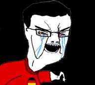angry bloodshot_eyes clothes country crying distorted flag flag:germany germany glasses hair open_mouth soyjak tshirt variant:chudjak // 1259x1125 // 300.7KB
