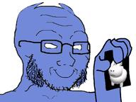 arm artist:jakker blue_skin closed_mouth discord glasses gubby hand holding_object holding_photo horn no_pupils photo soyjak stubble variant:soyak white_background // 1200x900 // 254.9KB