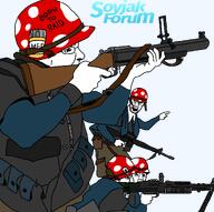 5soyjaks advertisement award brown_hair clothes frank glasses gun hair hat mushroom raid series:shrooms shroom soyjak_forum stubble variant:chudjak variant:feraljak // 1293x1283 // 152.7KB