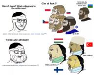 2soyjaks adolf_hitler asian beard calarts closed_mouth clothes country cross czechia ear finland flag flag:czechia flag:finland flag:hungary flag:poland flag:roma flag:slovakia flag:turkiye glasses gypsy hair hat hungary irritated judaism kippah mustache nordic_chad poland question_mark side_profile slovakia smile soyjak star star_of_david stubble subvariant:soyak_(irritated) text trend:aryan turkiye variant:soyak wikipedia // 717x571 // 334.9KB