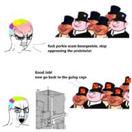 bloodshot_eyes cage communism dyed_hair glasses hammer_and_sickle meta:tagged_by_emerald porky star_of_david text variant:chudjak // 1000x1000 // 692.9KB