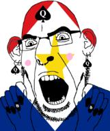 bbc blush ear facial_mark flag flag:saba forehead_mark glasses hair hand netherlands nose_piercing nose_ring open_mouth painted_nails queen_of_spades saba soyjak star_(symbol) stubble subvariant:slutson subvariant:spadeson tattoo variant:cobson // 723x861 // 90.3KB