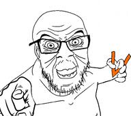 arrow ear glasses hand orangetext pointing pointing_at_viewer smile soyjak stubble variant:feraljak wrinkles // 1545x1364 // 709.9KB