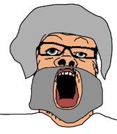 beard christianity clothes glasses god green_hair grey_hair hair mustache open_mouth religion soyjak variant:a24_slowburn_soyjak white_skin // 600x687 // 70.0KB