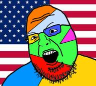 country flag glasses open_mouth soyjak stubble trend:colorjak united_states variant:shotjak // 571x514 // 219.8KB