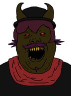 black_sclera brown_skin evil evil_jimbo fat jimbo_(namefag) jimbo_(user) jimbrap jimbraphog meta:namefags mustache oneshot pointy_ears purple_hair red_eyes sharp_teeth variant:alicia vivo_endive yellow_teeth // 590x792 // 17.2KB