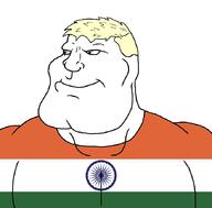 blue_eyes buff closed_mouth flag:india india indiaryan smile soyjak subvariant:mexiaryan variant:meximutt yellow_hair // 880x864 // 99.9KB