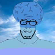 blue_skin calm calm_(soyjak_party) calming closed_eyes closed_mouth cloud eyes_closed glasses gradient hair happy sky soyjak stubble variant:jakub // 1280x1280 // 299.9KB